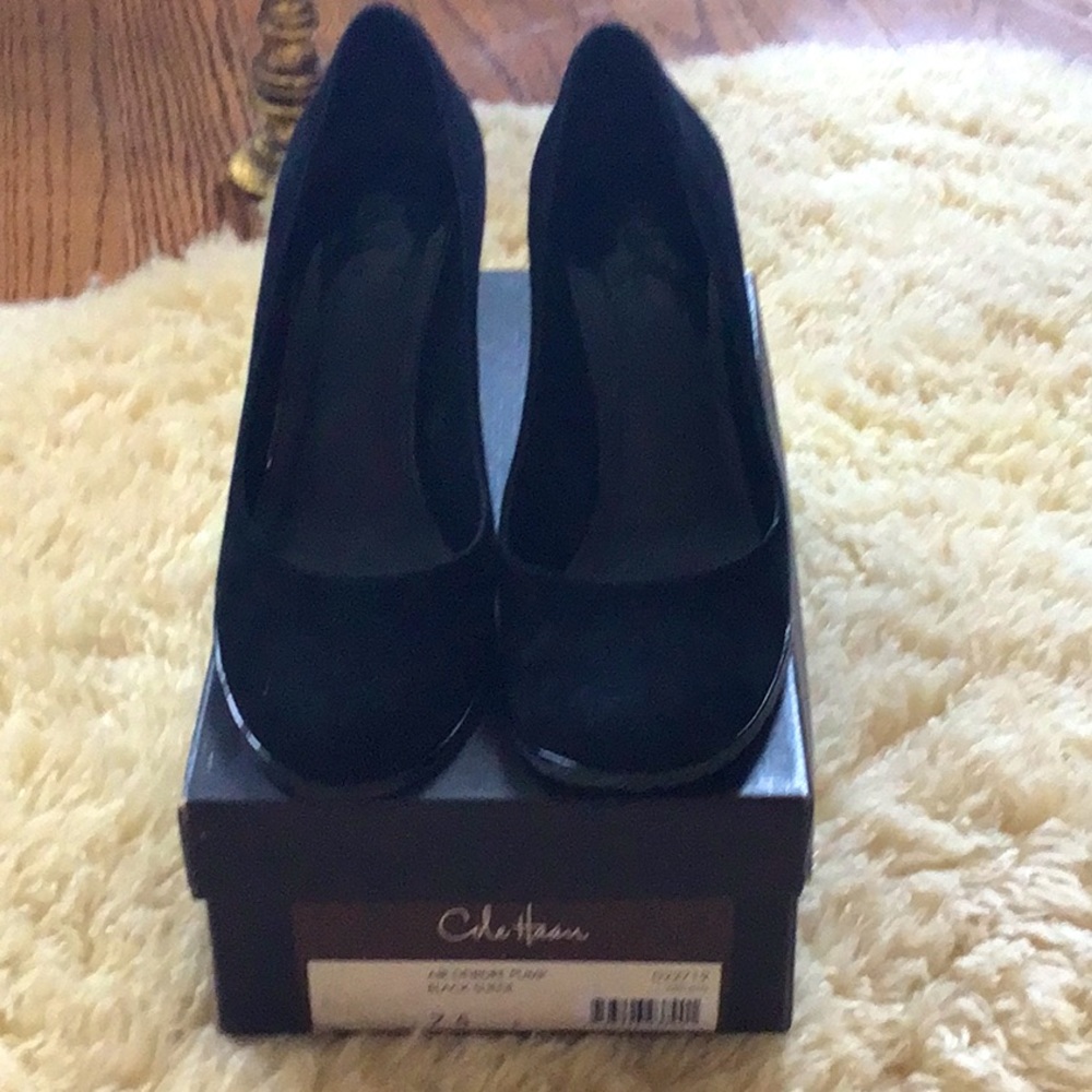 Black suede Cole Haan wedges w/Nike Air tech